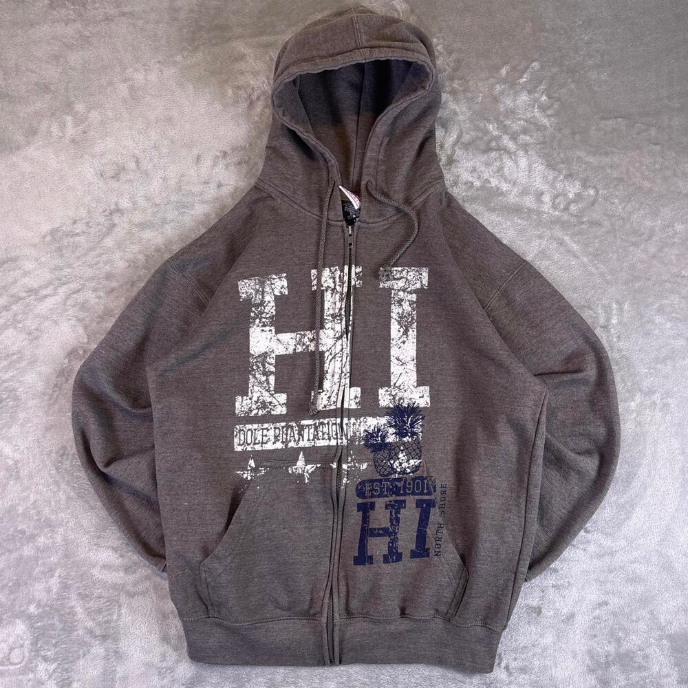 Y2K Dole Plantation Hawaii Zip Hoodie Men’s Medium Gray Graphic Sweatshirt